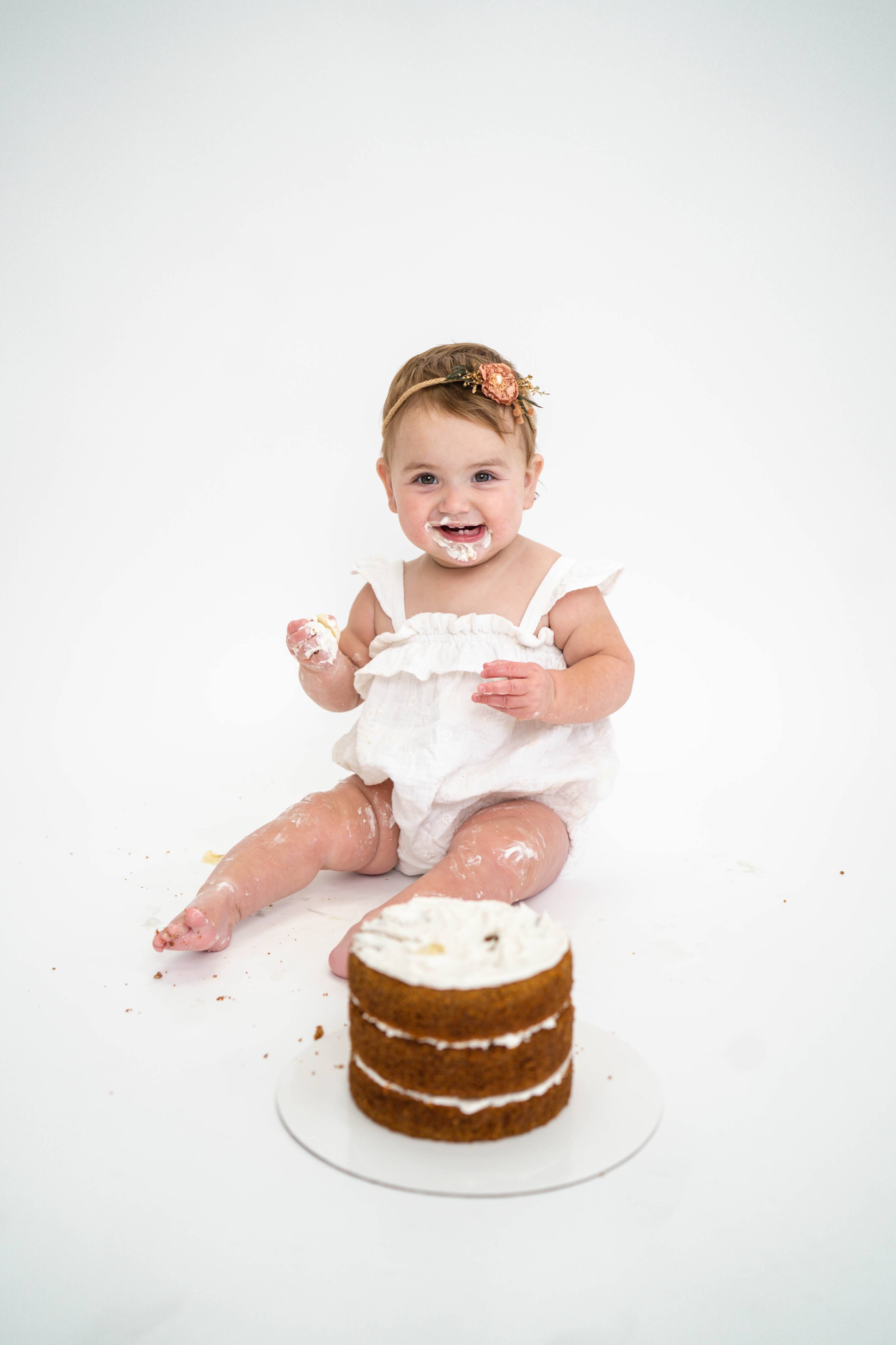 First birthday portrait with simple studio styling during a Vacaville photo session.