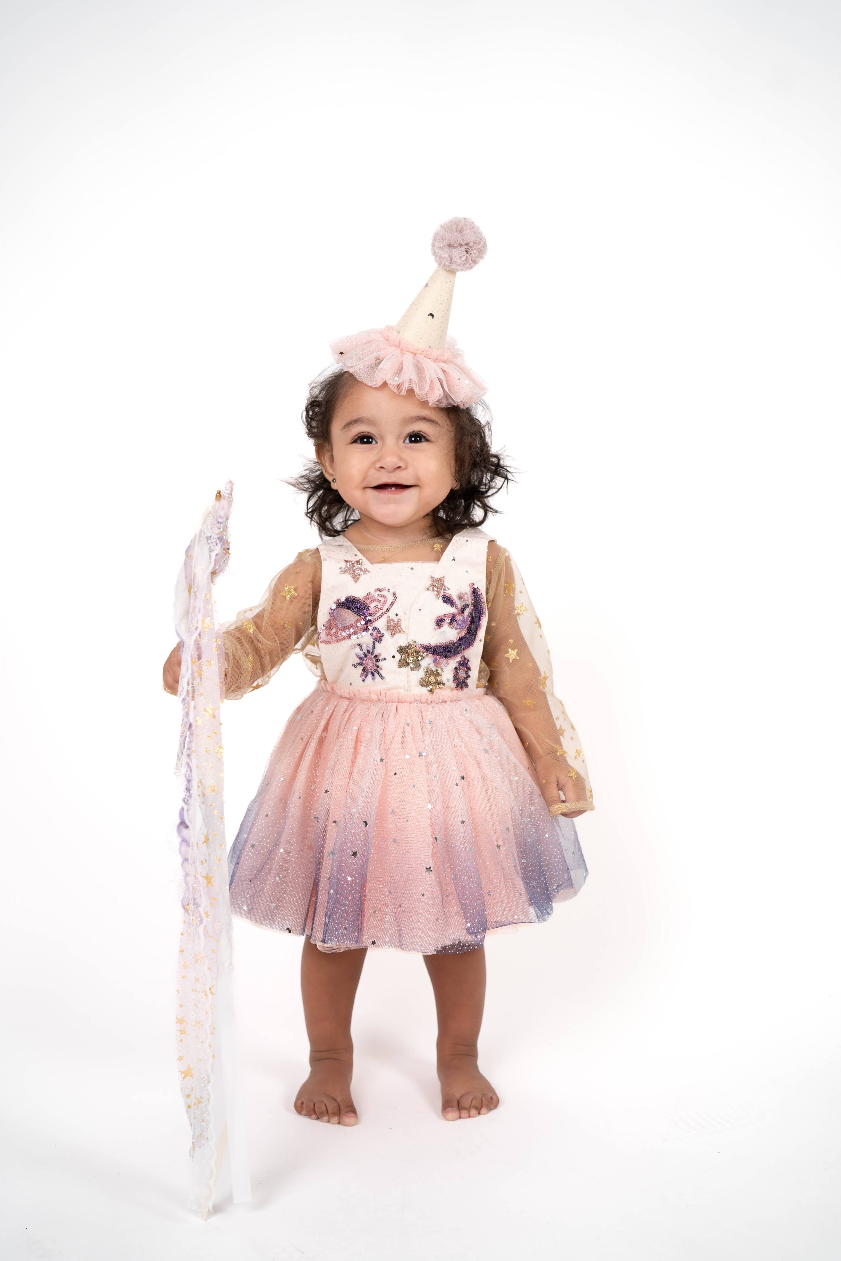 Toddler portrait after cake smash during a Vacaville birthday photography session.