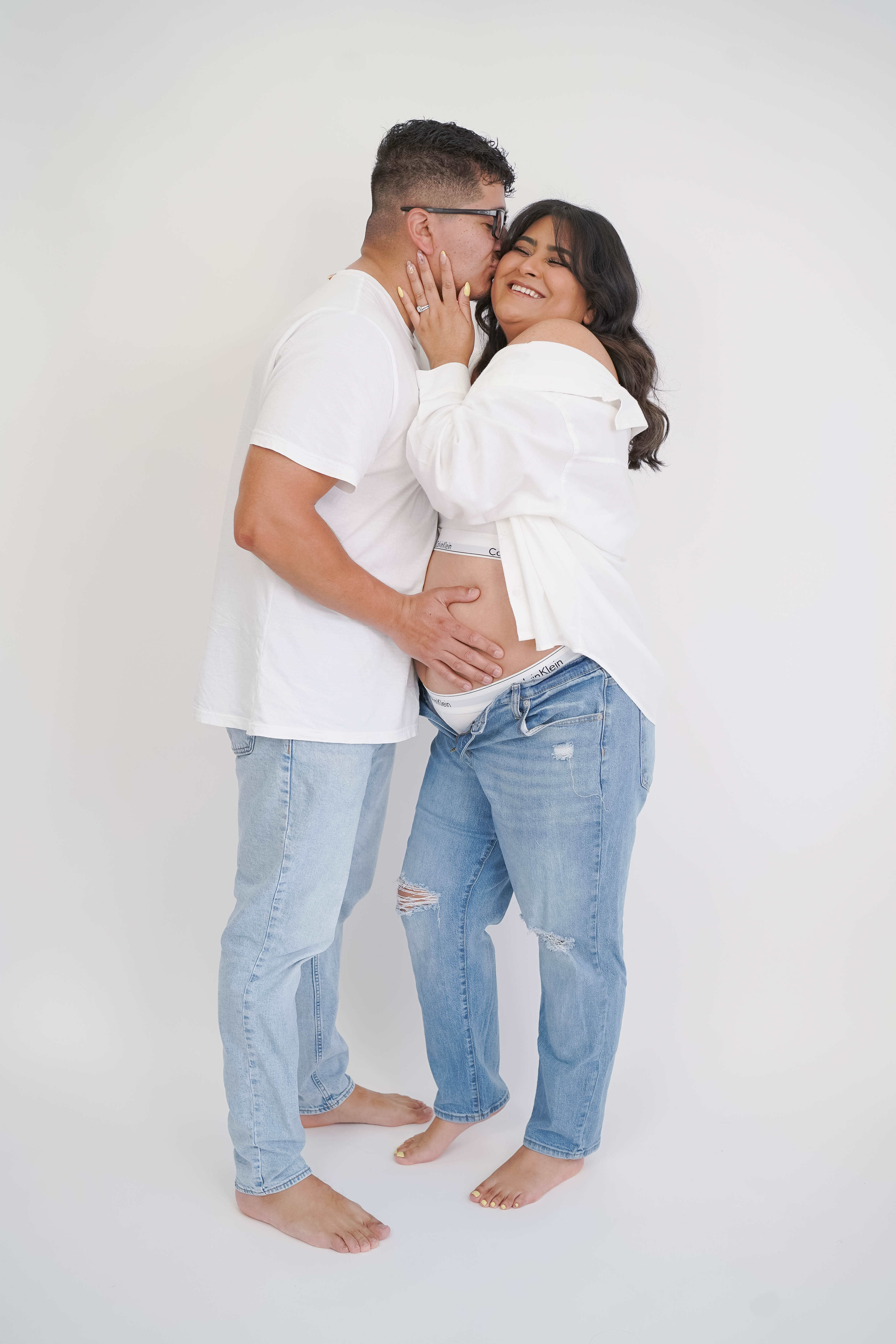 Expecting mother in a soft neutral outfit during a Vacaville maternity photography session.